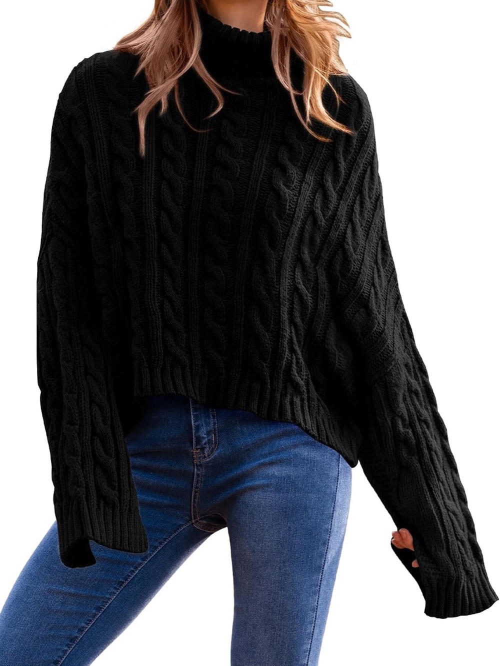 Turtleneck Batwing Long sleeve Crop Sweater